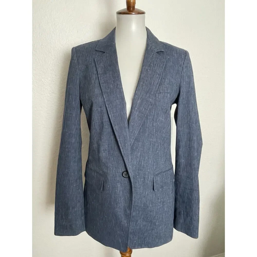 Michael Kors Blazer Chambray Single Breast Stretch Blue Fall Classic